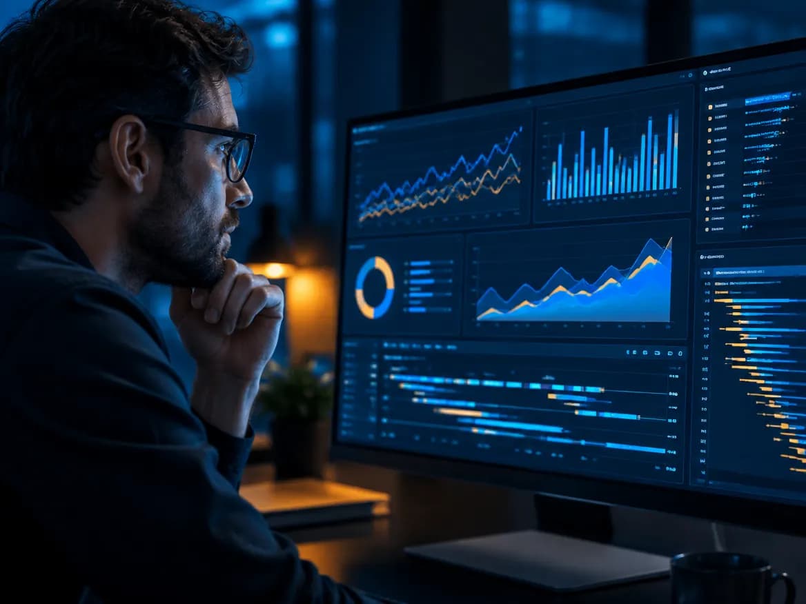 Consultant analysant des graphiques de performance sur un écran